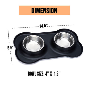 Double Dog and Cat Bowls with Anti-Overflow & Anti-Skid Food Mat – Ideal for Small Pets