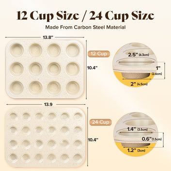 Muffin Cupcake Baking Pan, 24 Cup, 12 Cup, Carbon Steel