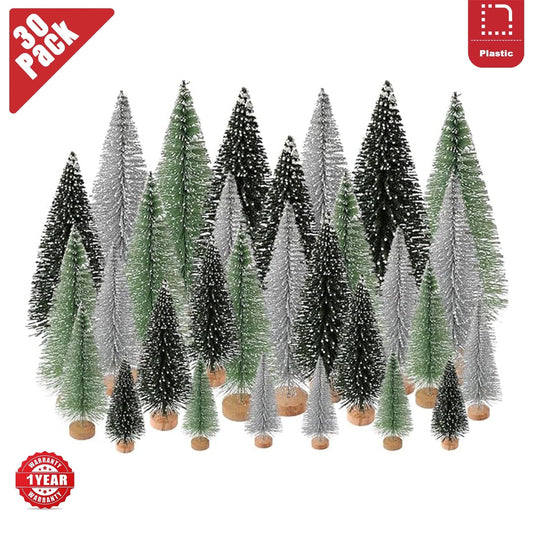 30Pcs Mini Christmas Trees – Bottle Brush Artificial Trees with Wooden Base for Christmas Decor and Crafts