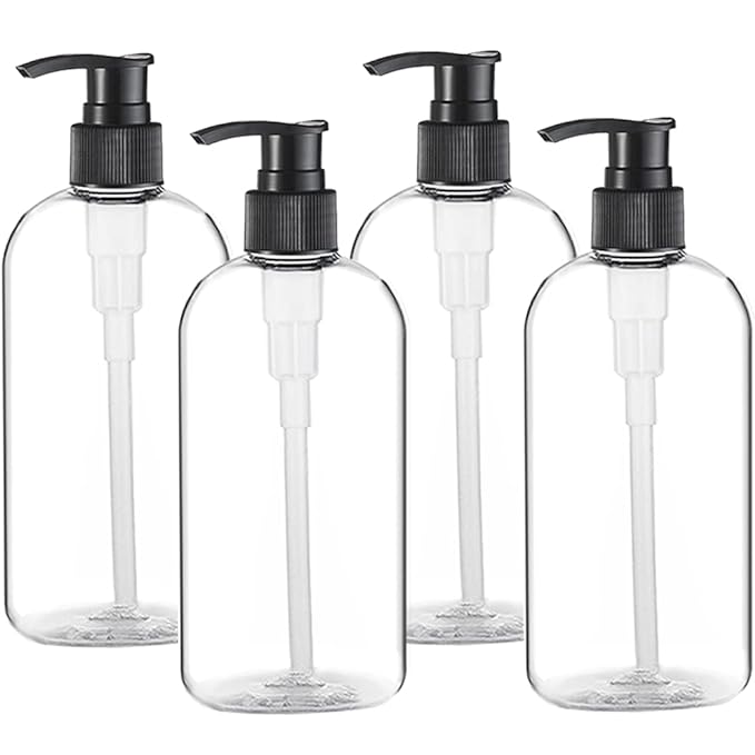 Amber Hand Soap Dispenser Set, 16oz, 4 Pack for Bathroom & Kitchen, Modern Vintage Style