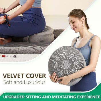 Meditation Cushion - Traditional Tibetan Meditation Pillow with Beautiful Velvet Cover - Large Floor Cushion Seating for Adults