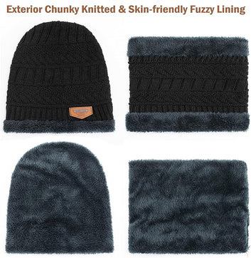 Winter Hat, Scarf & Gloves Set – Slouchy Beanie, Knit Skull Cap, Touch Screen Mittens, and Circle Scarf for Women