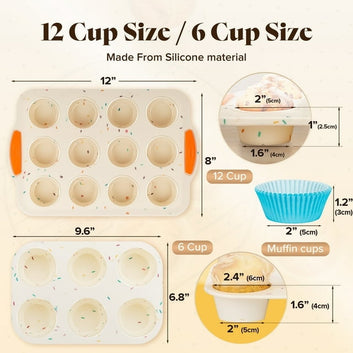 Muffin Cupcake Baking Pan, 12 Cup Standard, 6 Cup Jumbo/Large, Carbon Steel, BPA Free, Dishwasher Safe, Mini Muffin Cakes, Tart, Bread