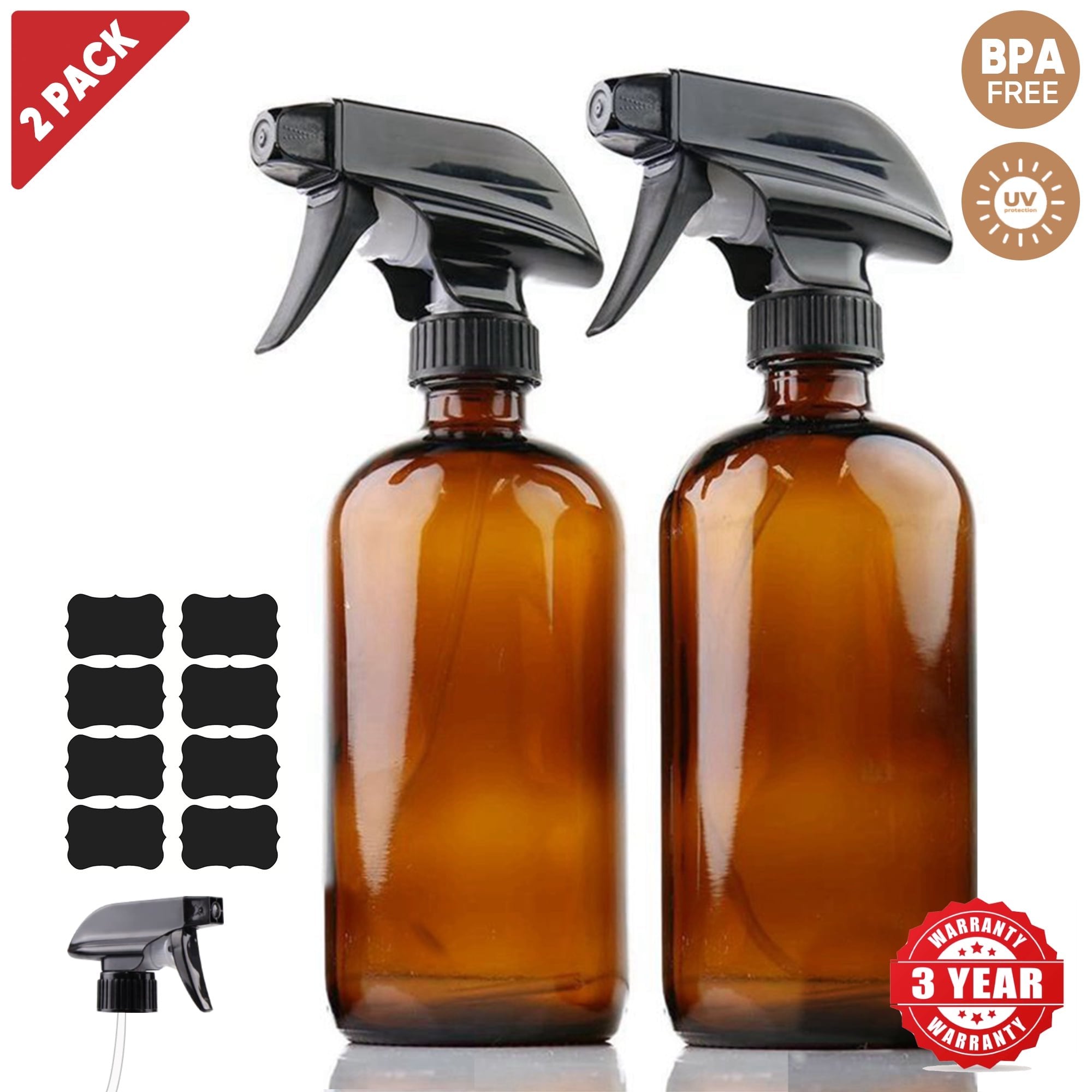 Empty Amber Glass Spray Bottles 2 Pack