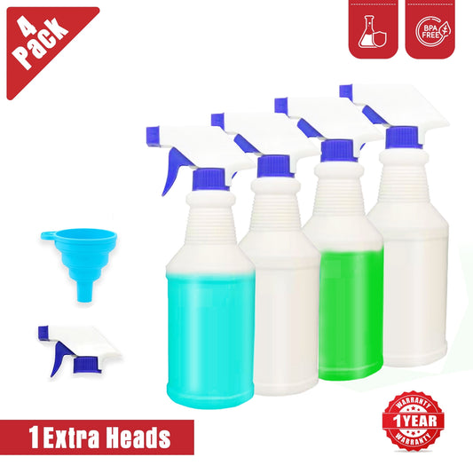 Empty Plastic Spray Bottle, 16oz, Reusable, Extra Adjustable Sprayer Nozzle, All Purpose (4 Pack)