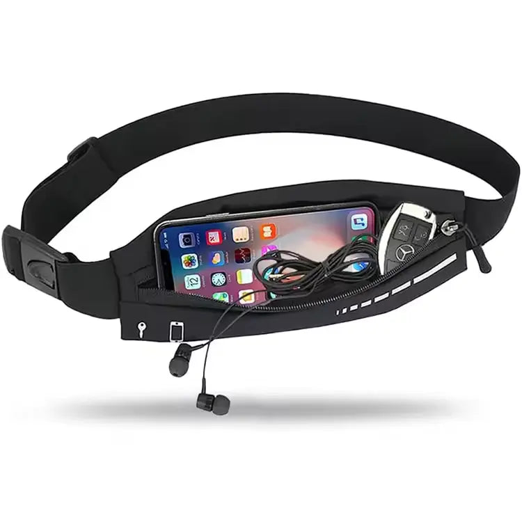 Gimlos Adjustable Running Belt with Pouch for Phone and Money - Ideal for Workouts and Outdoor - Black