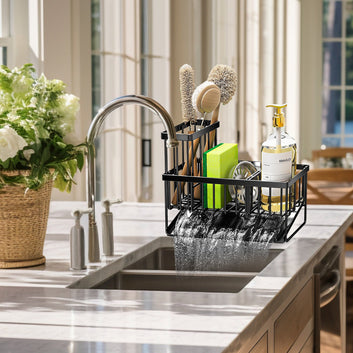 Gimlos Kitchen Sink Caddy, Sponge Holder and Organizer with Brush Holder for Kitchen Sink Storage